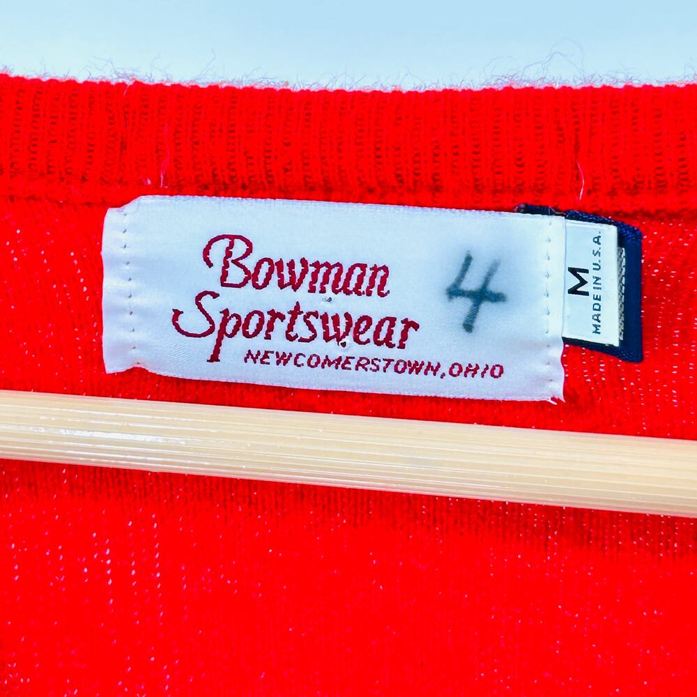 Vintage 70s Bowman Sportswear Red Collegiate Tiger V-Neck Sweater - Picture 4 of 6